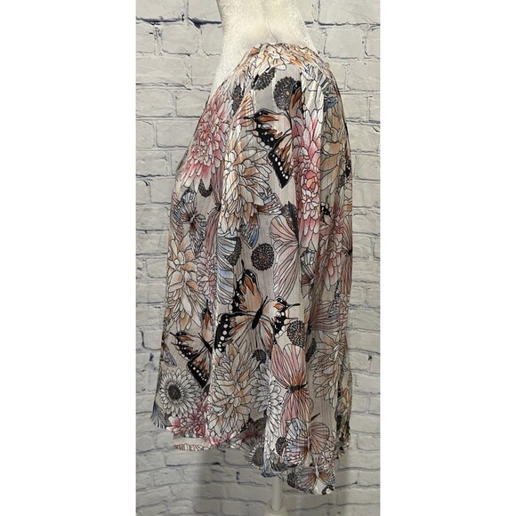 Roz & Ali Butterfly and Floral Semi Sheer Blouse Silver Metallic Threads Size S - Picture 3 of 7